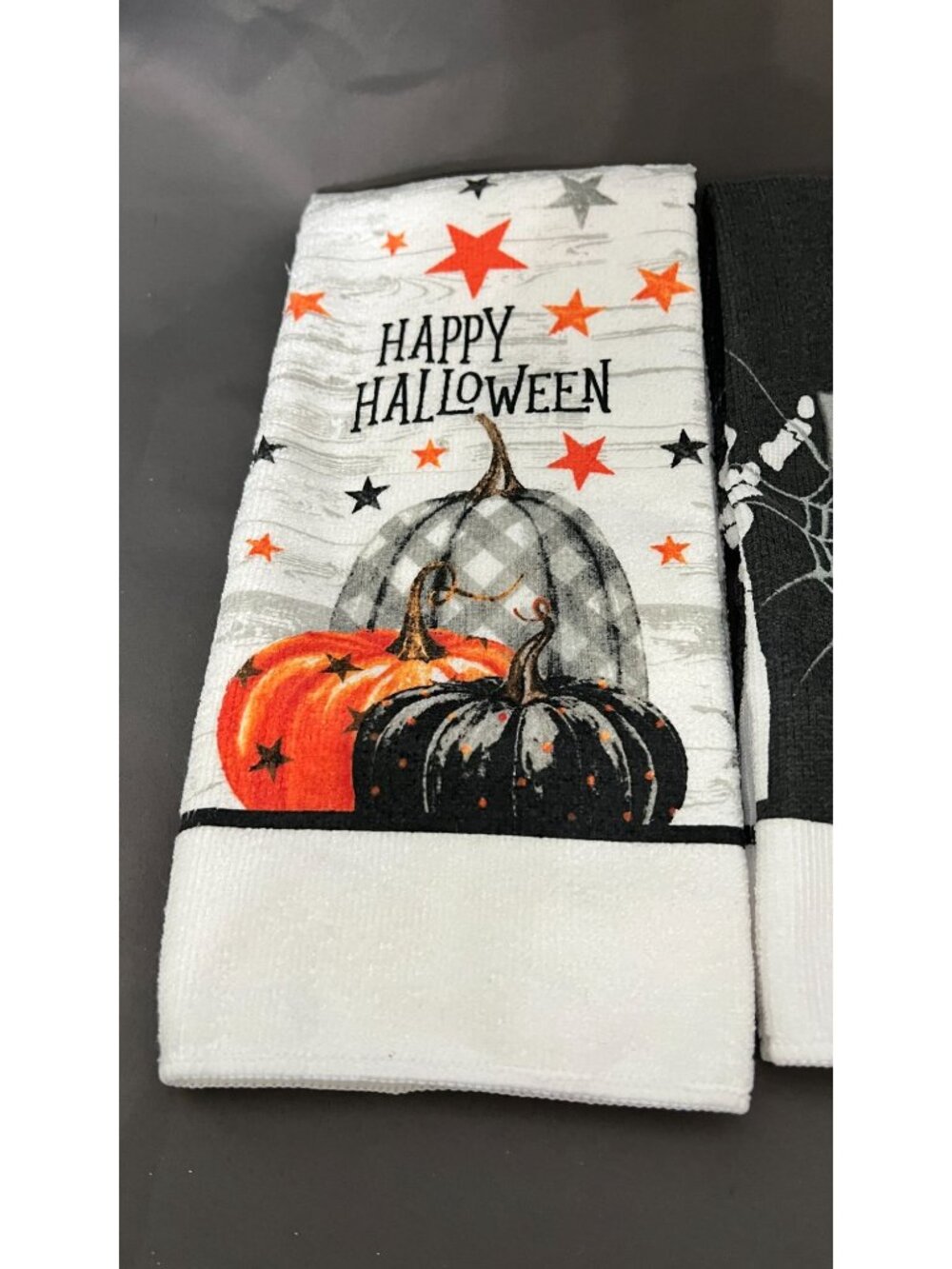 Set Of 3 Halloween-Themed Kitchen Towels - Pumpkins Tombstone Ghosts - Festive D - Picture 2 of 4